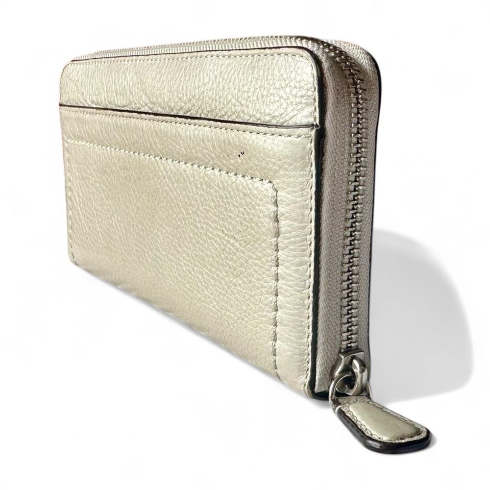 Coach Cream Leather Zip Wallet Pearlescent Compact Minimalist Neutral Designer - Picture 6 of 10